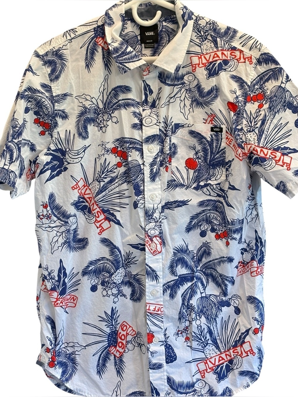 Vans Market Print Mens Short Sleeve Buttondown Shirt Tropical Size Medium